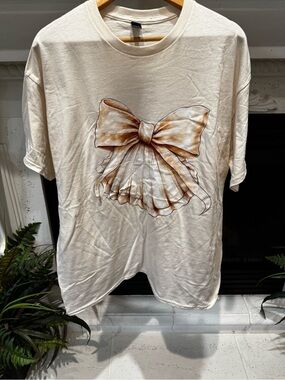 Gildan Cream Tee with Brown Bow Print